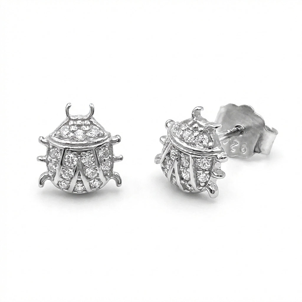 Arete Broquel Catarina con Micro Circonias Plata .925 con Baño de Rodio