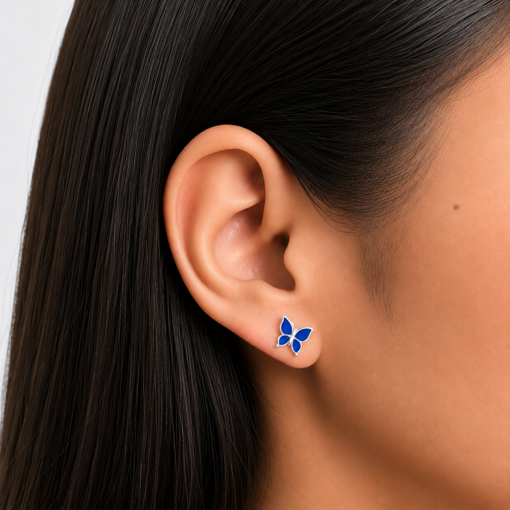 Arete Broquel Economico Mariposa Grande Esmaltada Plata .925
