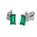 Arete Broquel Rectangulo Circonia Baguette con 3 Circonias Redondas Plata .925 con Baño de Rodio