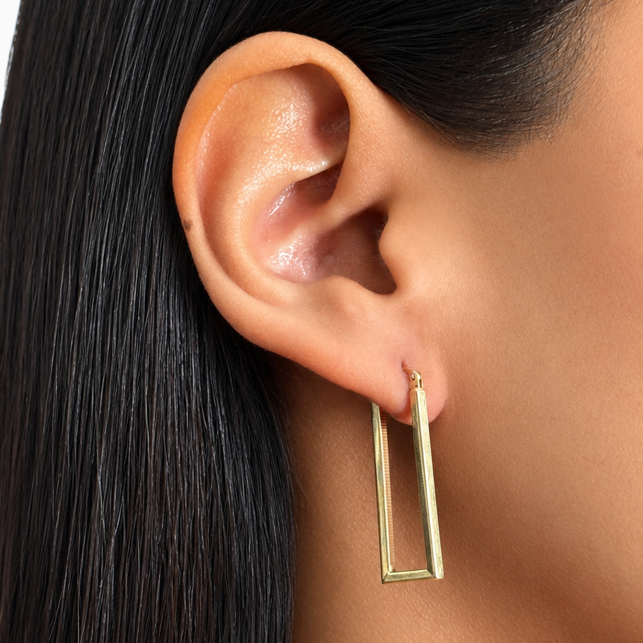 Arracada Rectangular Lisa 3.4cm Oro 10K