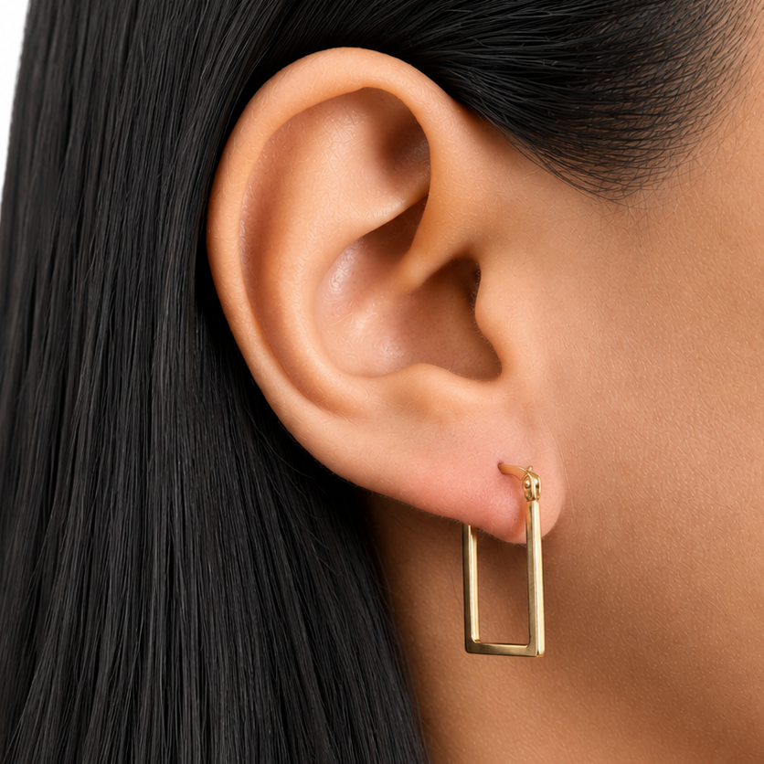 Arracada Rectangular Lisa 2.2cm Oro 10K