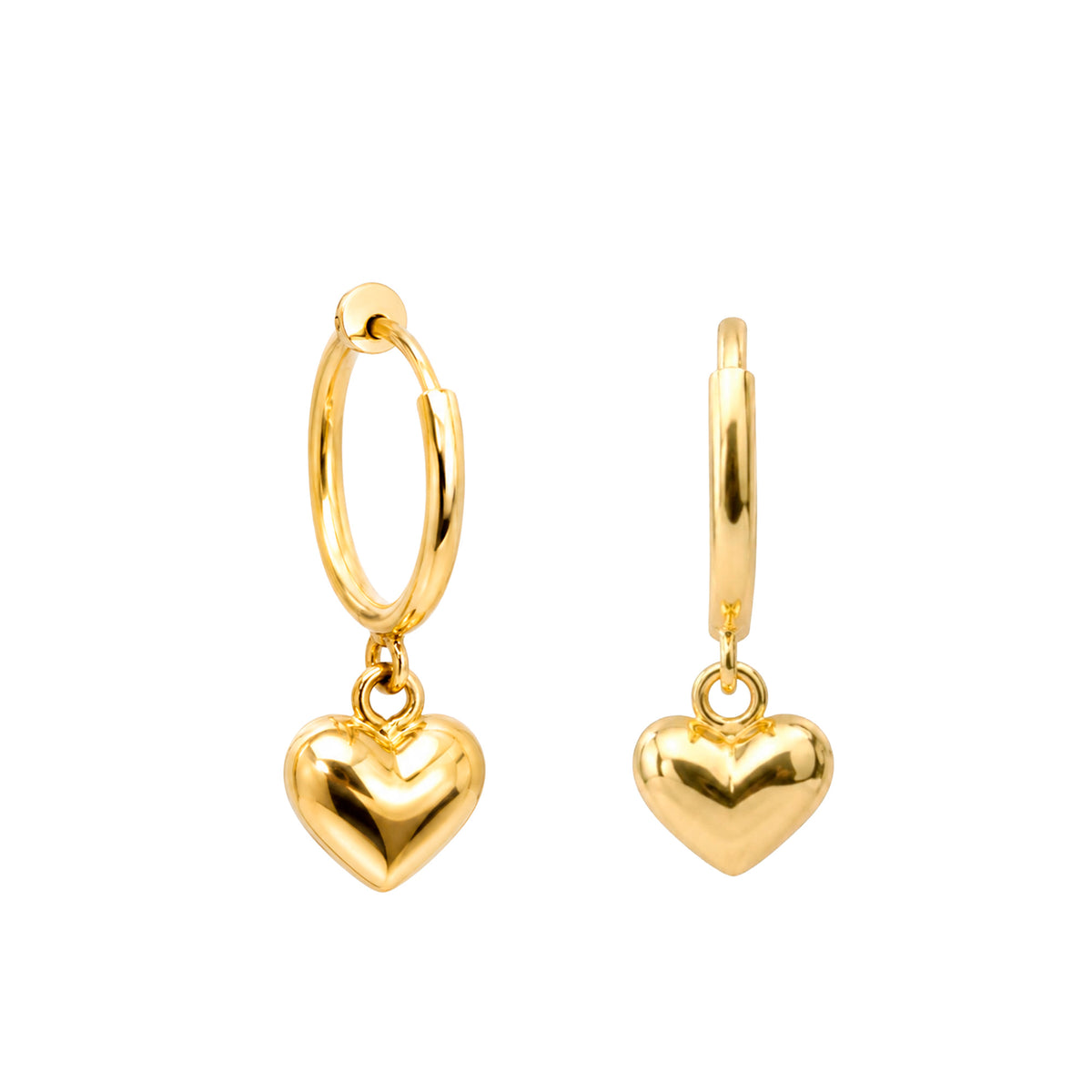 Arracada Corazón Bombeado Colgante 1.7cm Oro 10K
