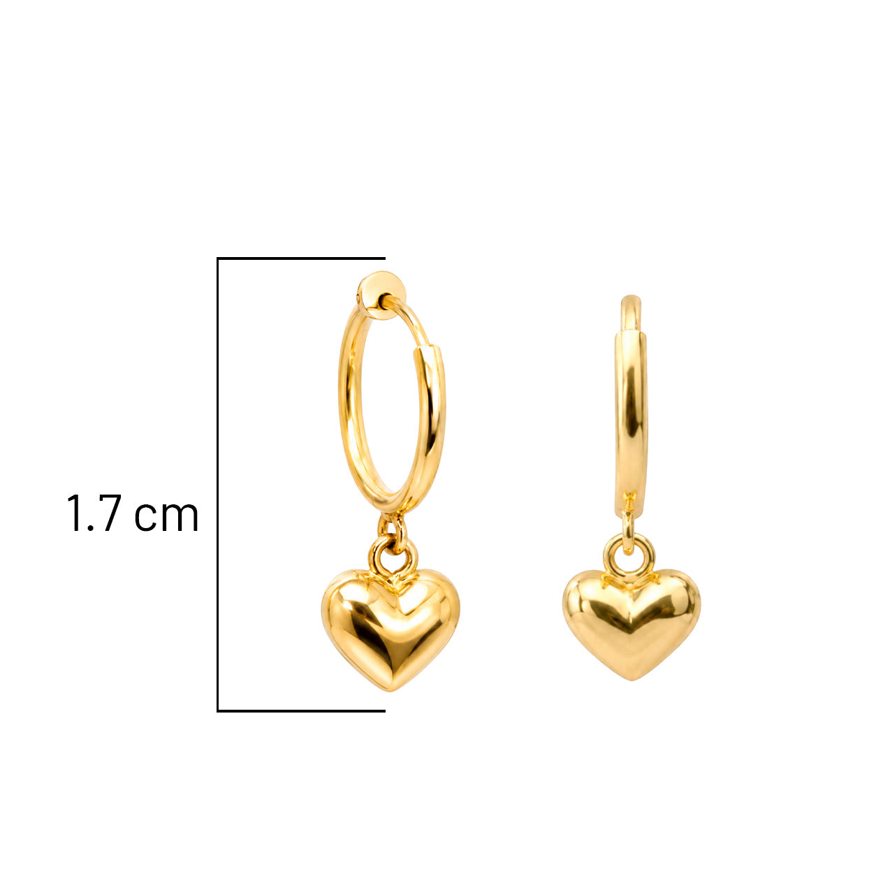 Arracada Corazón Bombeado Colgante 1.7cm Oro 10K