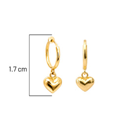 Arracada Corazón Bombeado Colgante 1.7cm Oro 10K