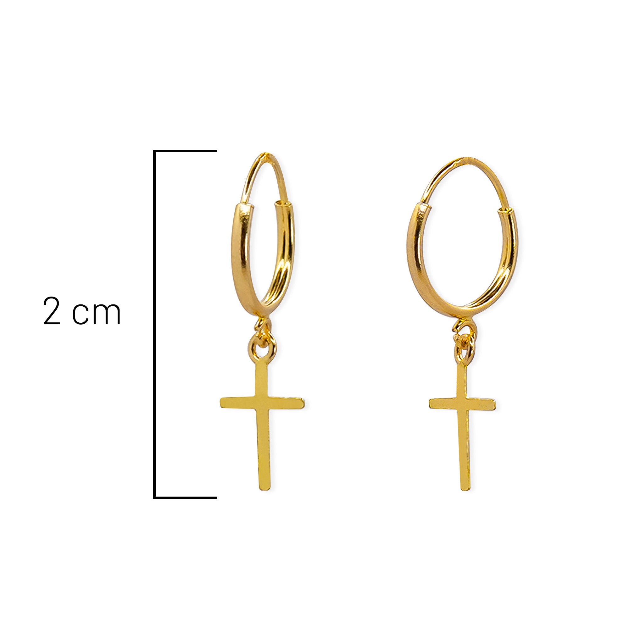 Arracada con Cruz Lisa 2cm Oro 10K