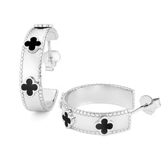 Arracada Inspirada Van C con Flores Esmaltada de 2cm Plata .925 con Rodio
