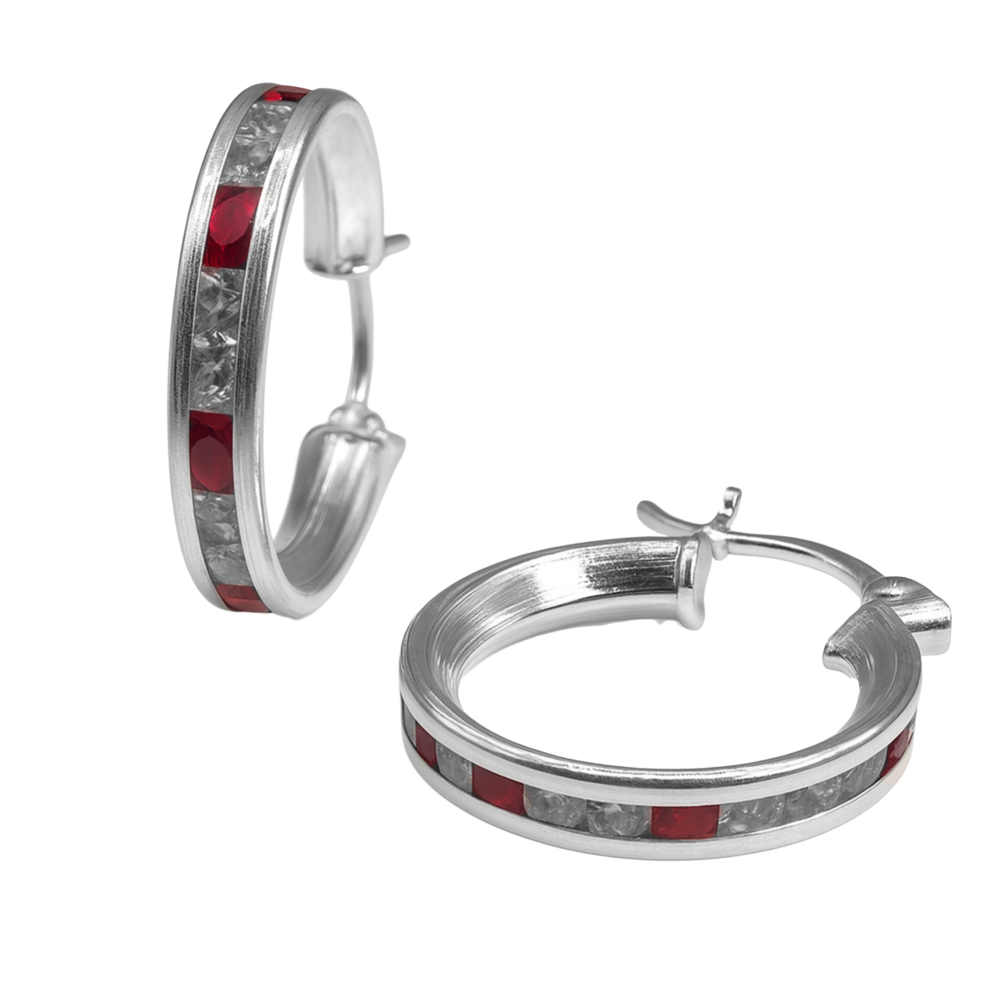 Arracada Canalito Circonias Duo Rojas y Blancas 2cm Plata .925