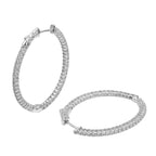 Arracada Ovalo con Circonias con Broche Tipo Huggie de 3.8cm Plata .925 con Baño de Rodio