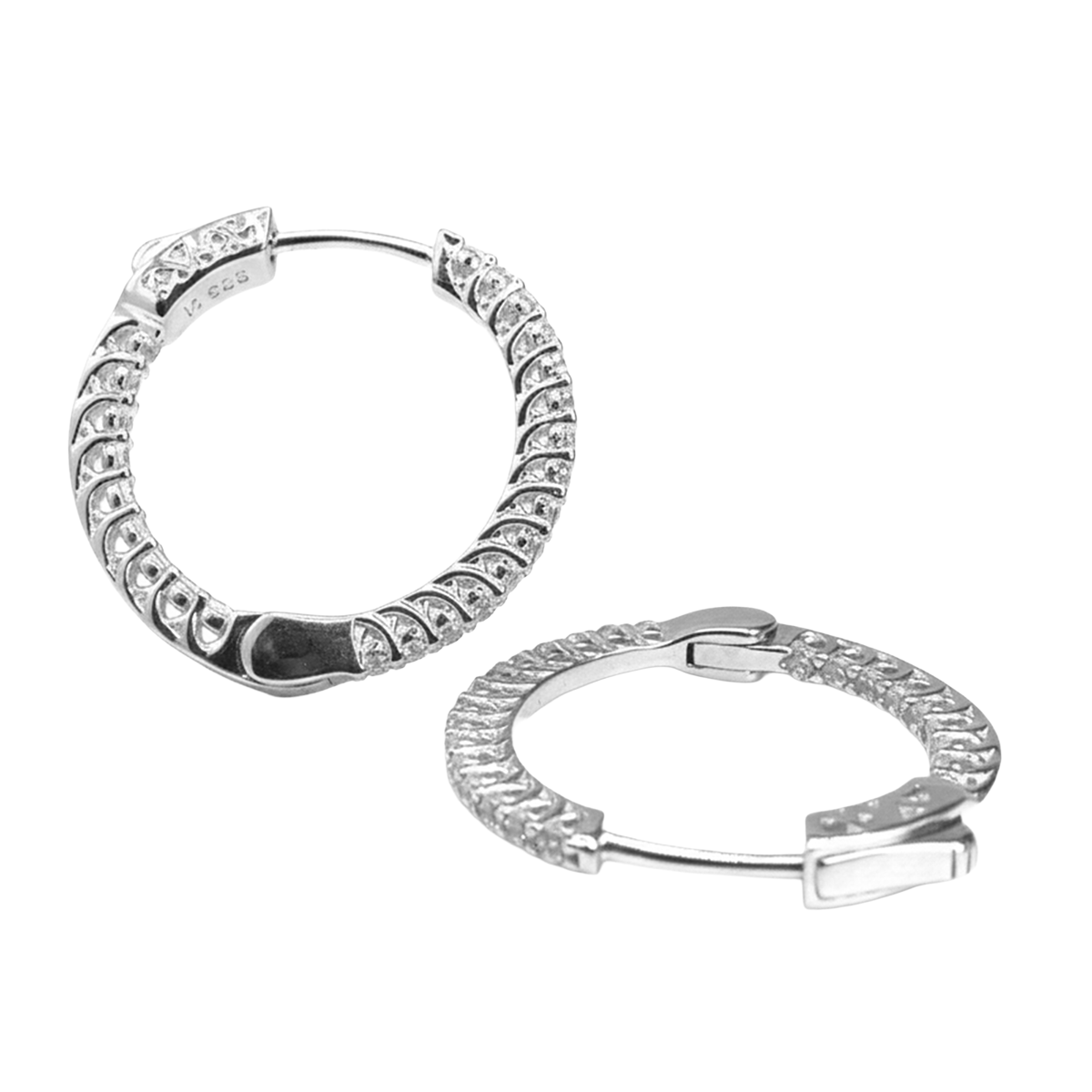 Arracada Circular con Circonias con Broche Tipo Huggie de 2.5cm Plata .925 con Baño de Rodio