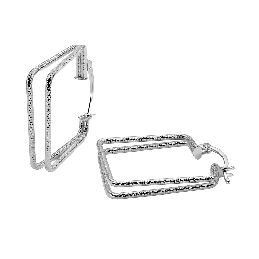 Arracada Tubo Doble Cuadrada Diamantada de 2cm Plata .925
