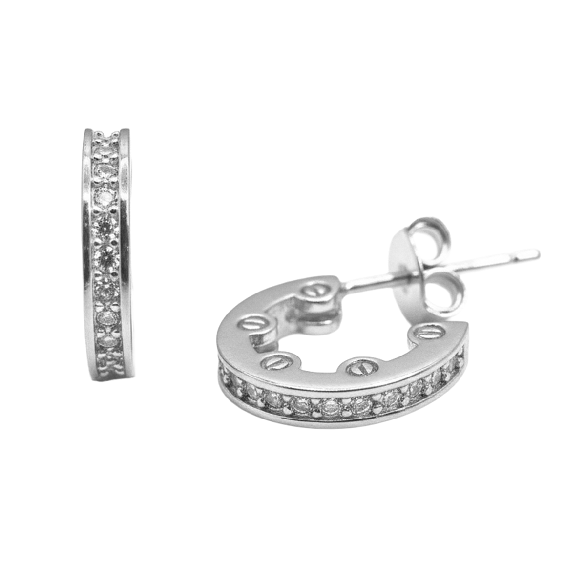 Arracada Chica Inspirada Cartier de 1 cm Circonias Plata .925 con Rodio