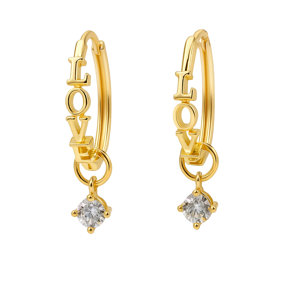 Arracada Love con Circonia Plata de 2.5 .925 con Baño de Oro