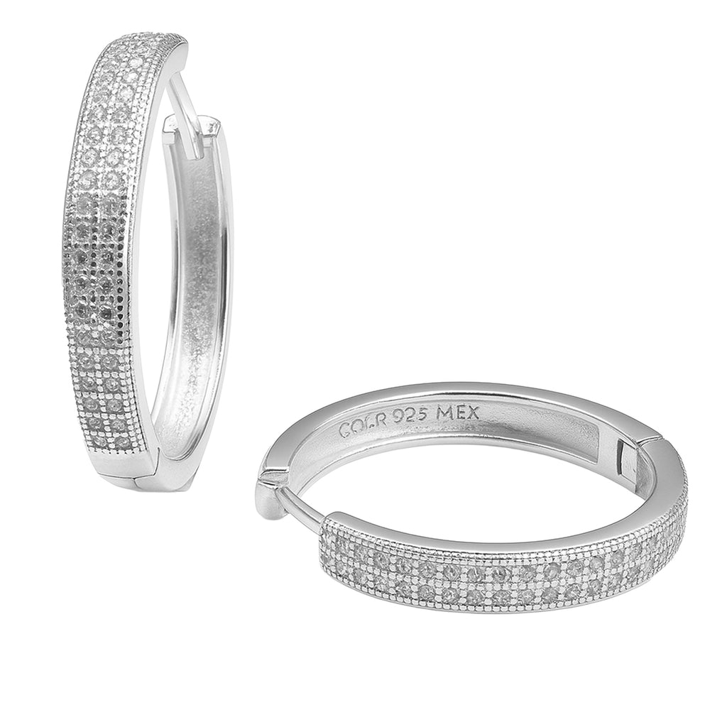 Arracada Ancha con Micro Circonias 2.5 cm Plata .925
