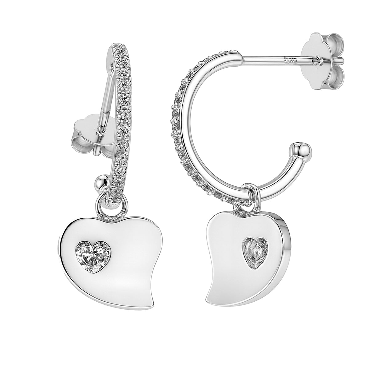 Arracada Dije Corazon con Micro Circonias Doble Funcionalidad de 2.3cm Plata .925