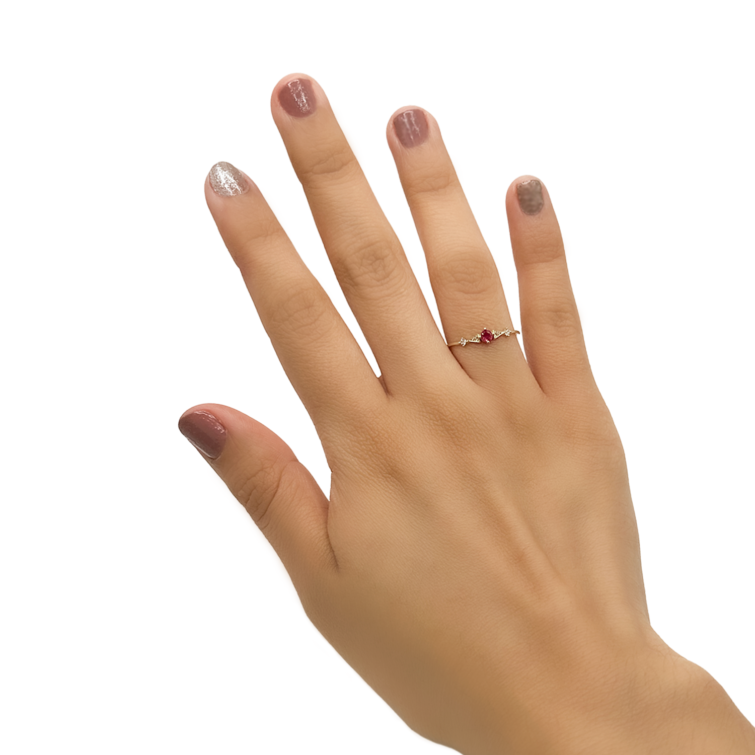 Anillo Solitario con Micro Circonias Fucsia Oro 10K