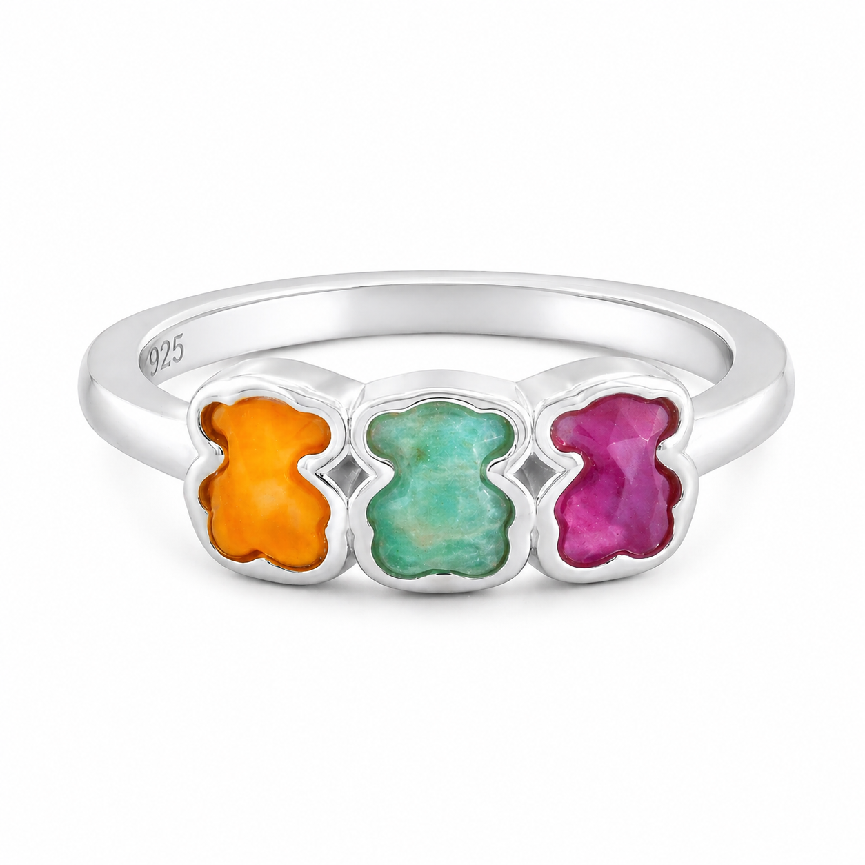 Anillo Osos 1:1 Piedras Naturales Ágatas, Plata .925 con Baño de Rodio
