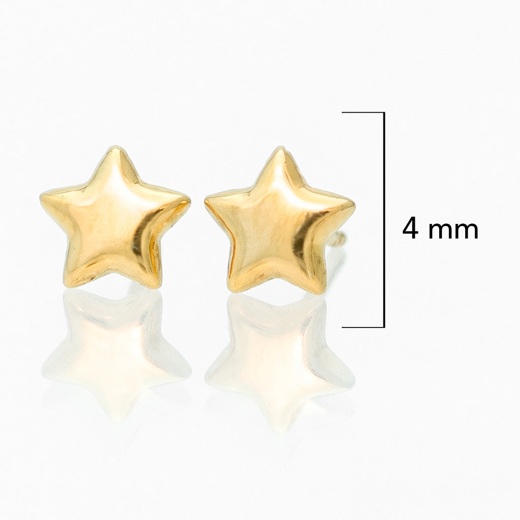 Arete Broquel Estrella Lisa Chica Oro 10K con Bolita