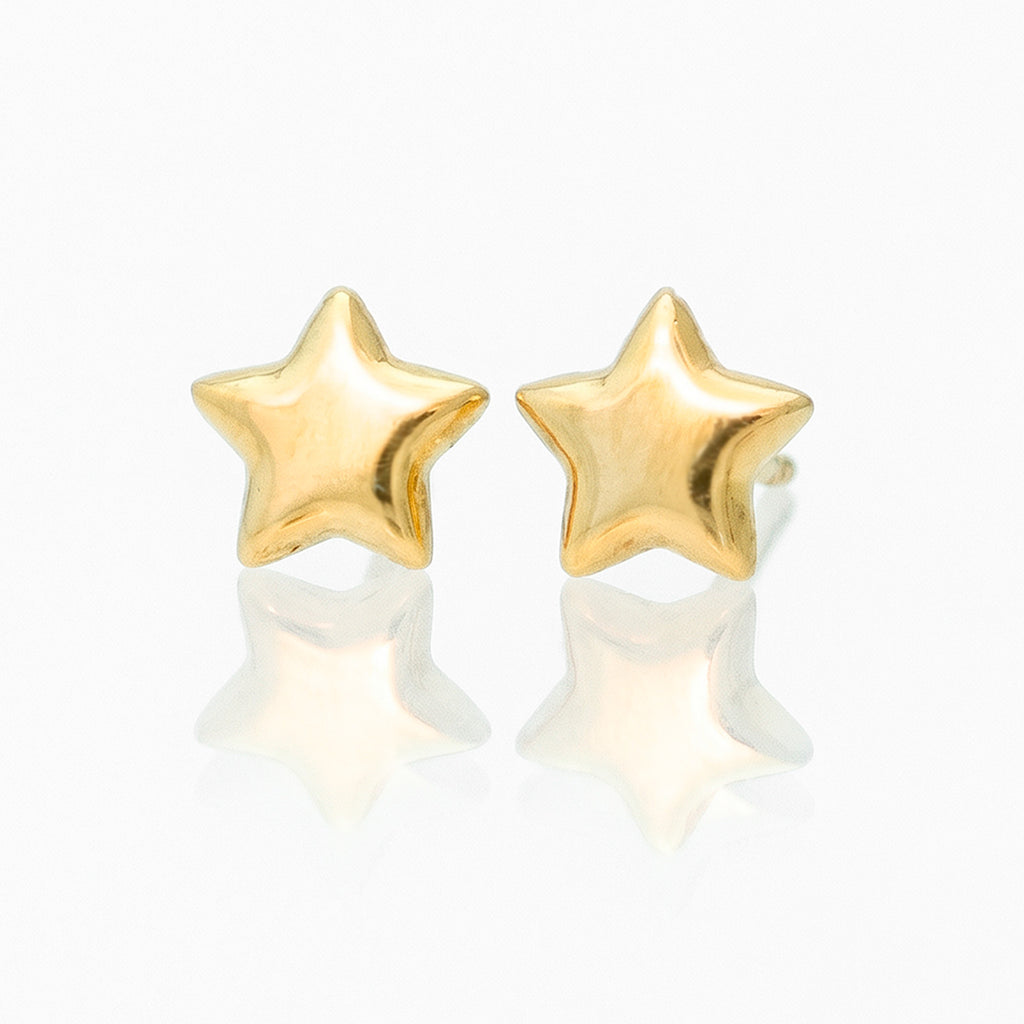 Arete Broquel Estrella Lisa Chica Oro 10K con Bolita