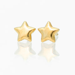 Arete Broquel Estrella Lisa Chica Oro 10K con Bolita