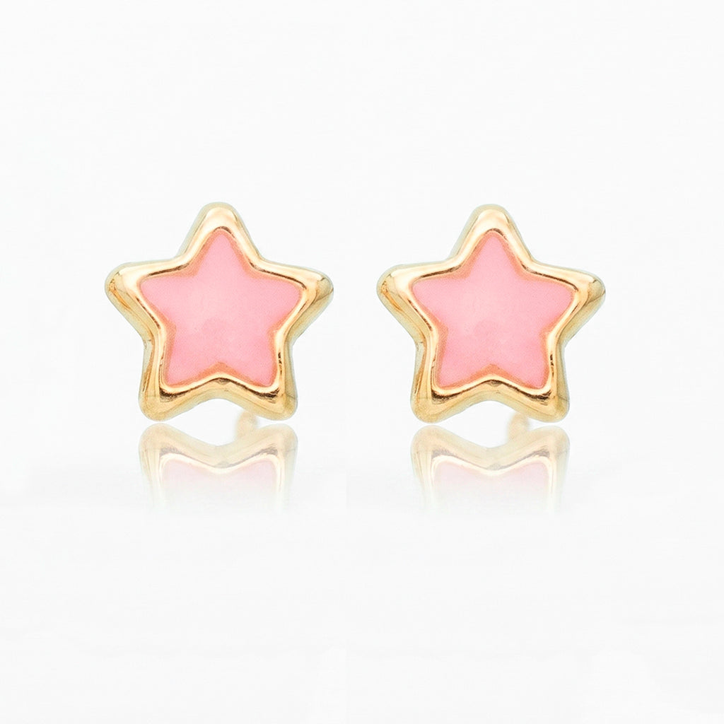 Broquel Arete Estrella con Esmalte Rosa Oro 10k con Bolita