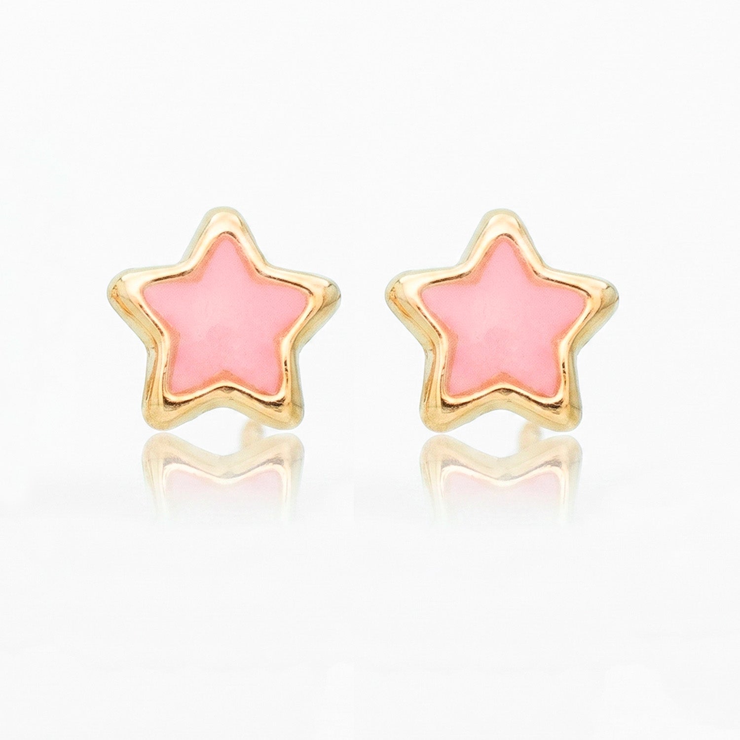 Broquel Arete Estrella con Esmalte Rosa Oro 10k con Bolita