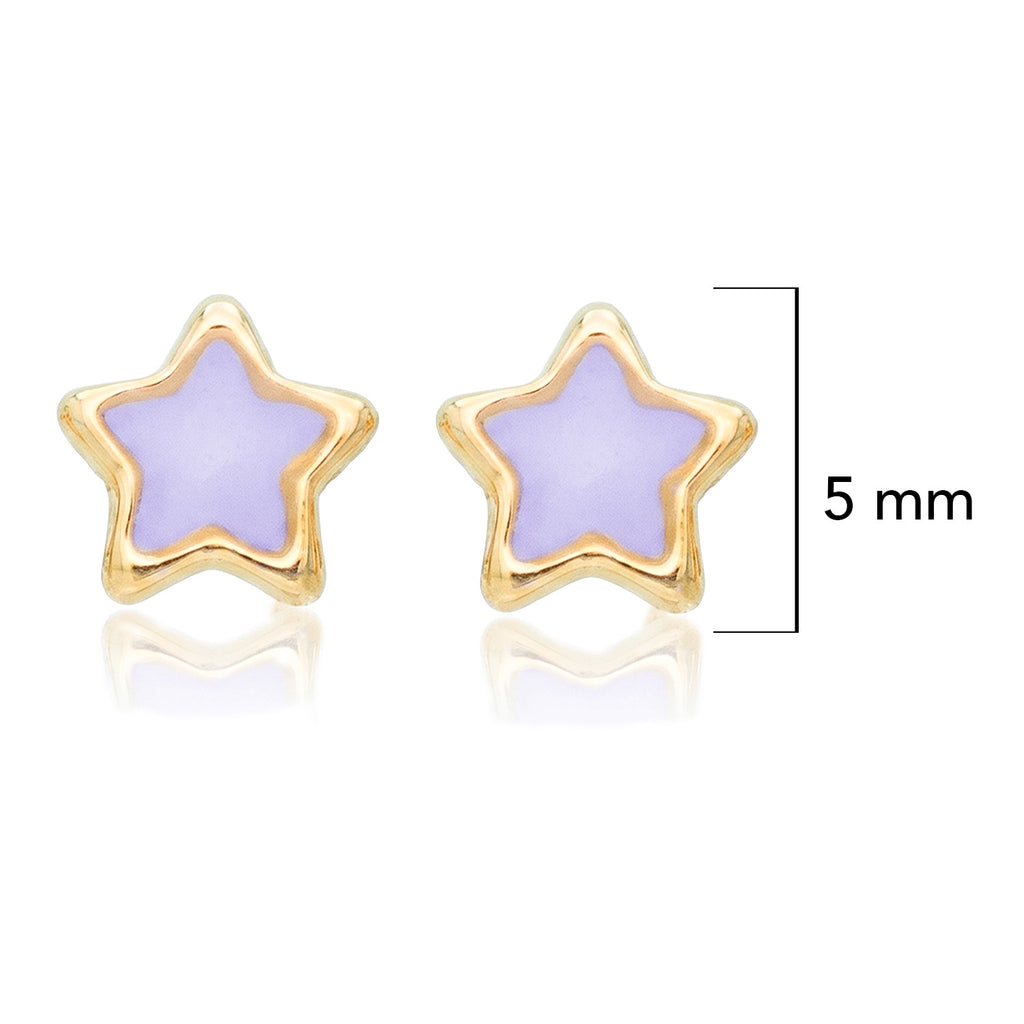 Broquel Arete Estrella con Esmalte Lila Oro 10k con Bolita