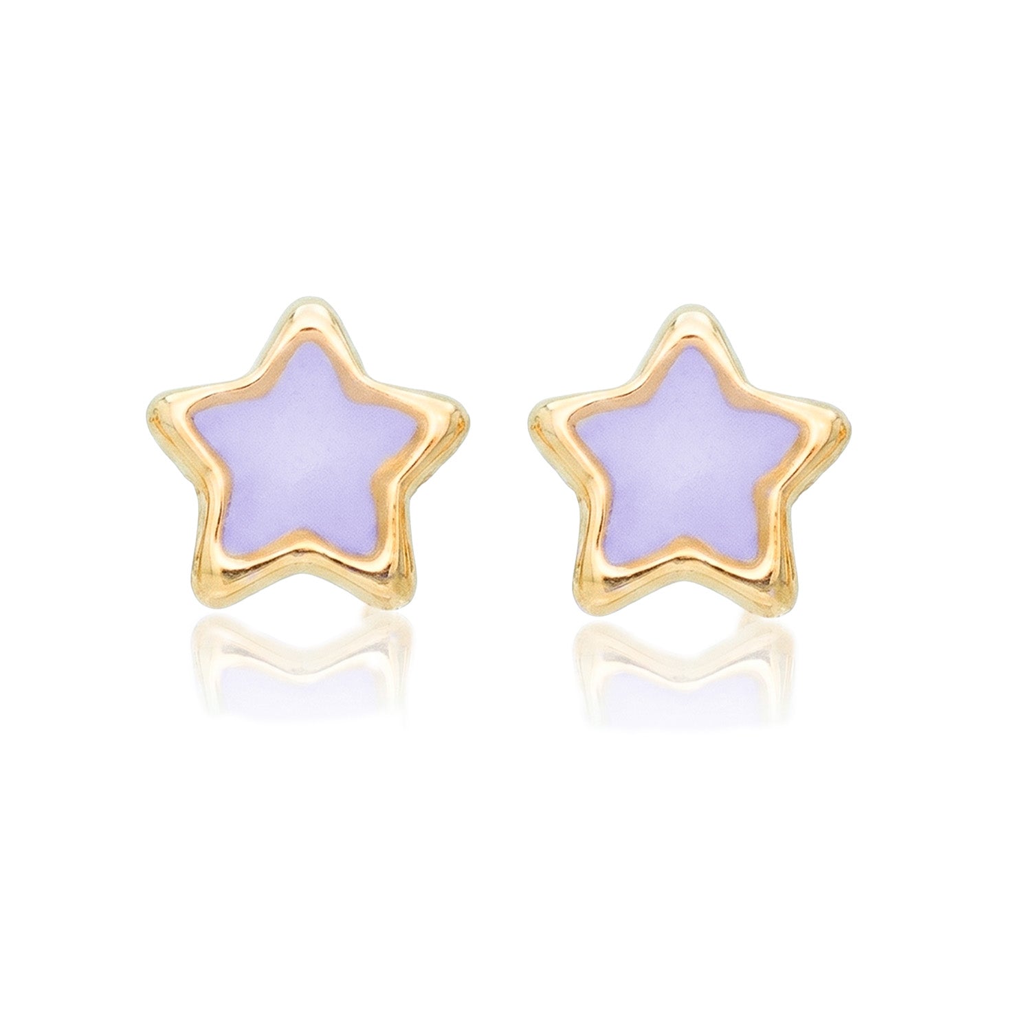 Broquel Arete Estrella con Esmalte Lila Oro 10k con Bolita