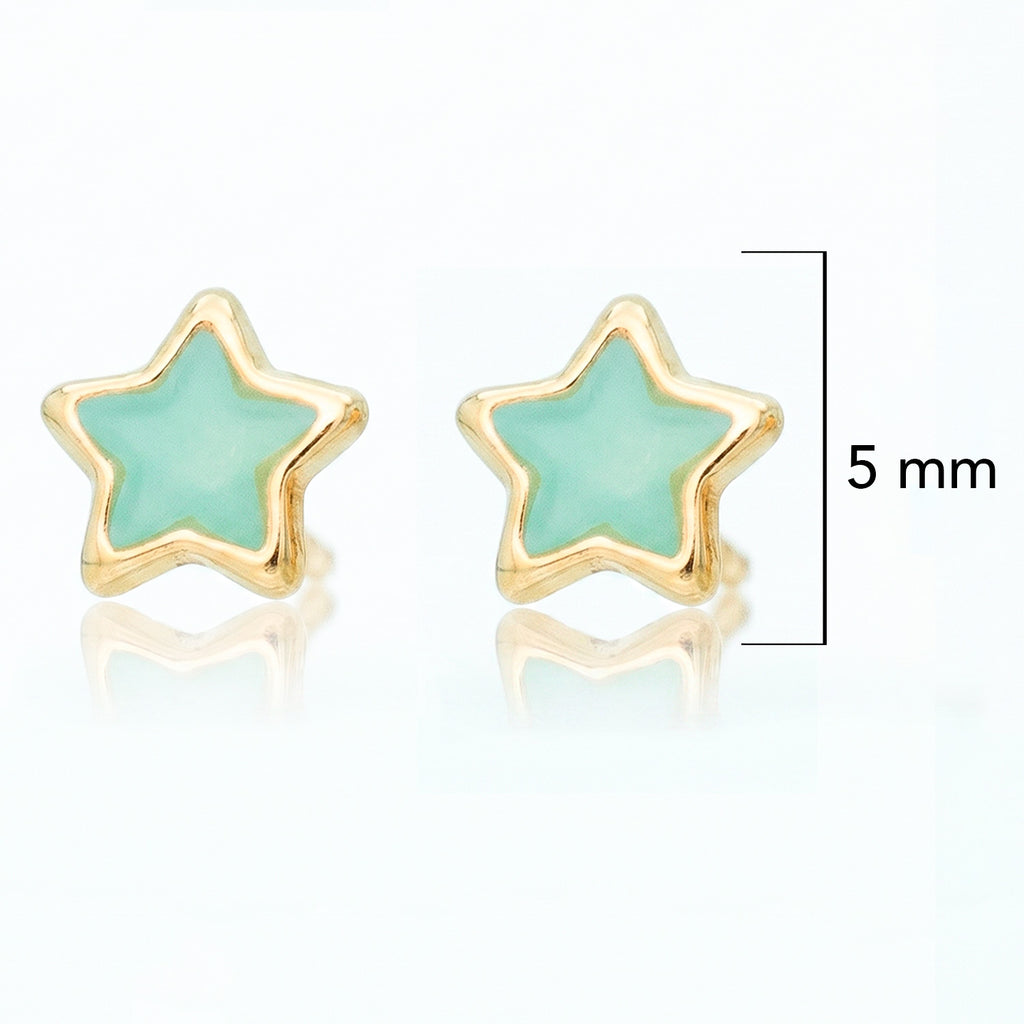 Broquel Arete Estrella con Esmalte Acqua Oro 10k con Bolita