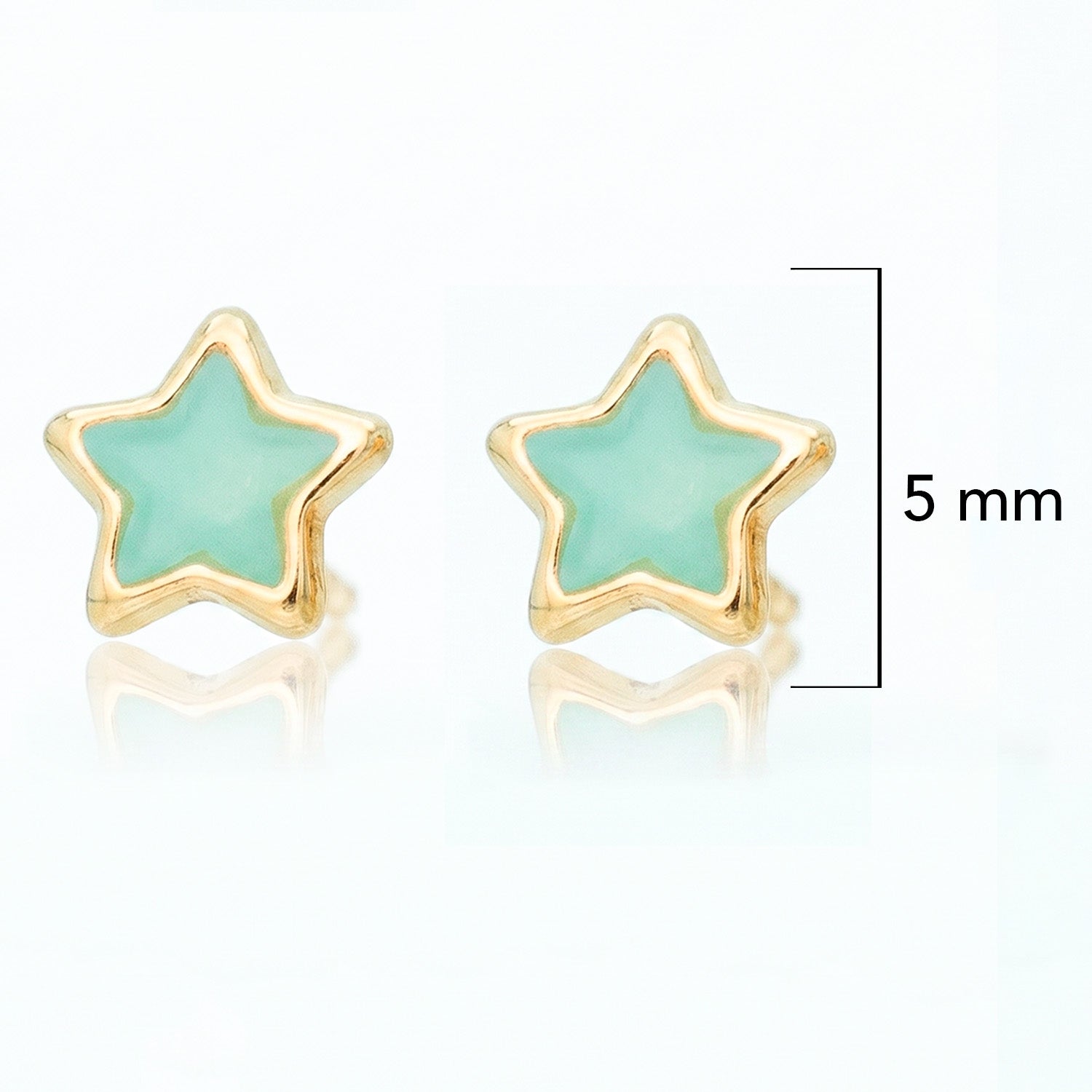 Broquel Arete Estrella con Esmalte Acqua Oro 10k con Bolita