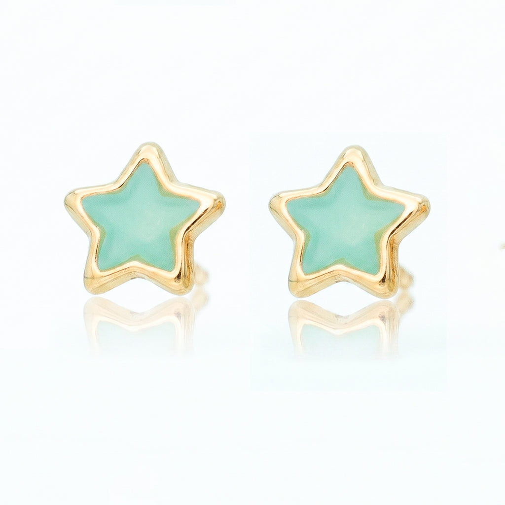 Broquel Arete Estrella con Esmalte Acqua Oro 10k con Bolita
