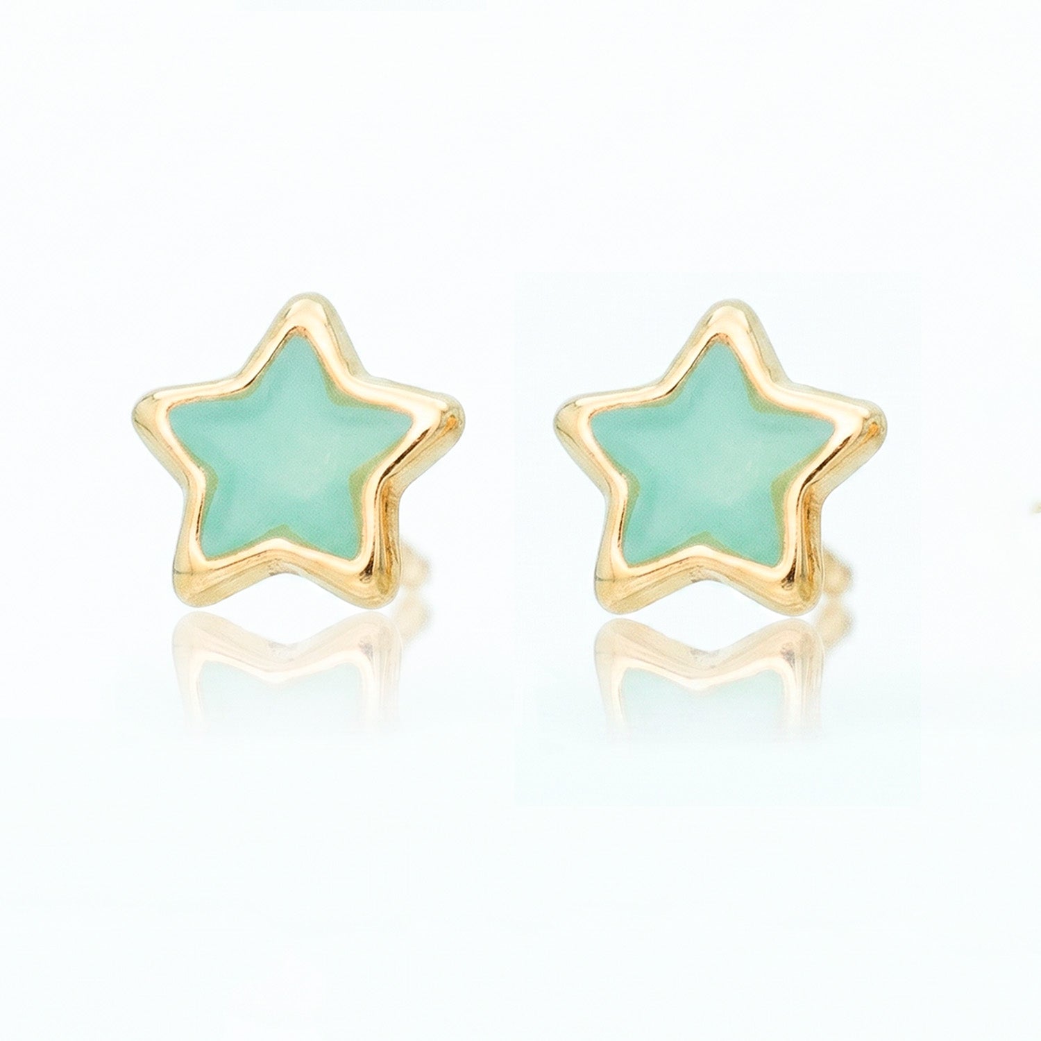 Broquel Arete Estrella con Esmalte Acqua Oro 10k con Bolita