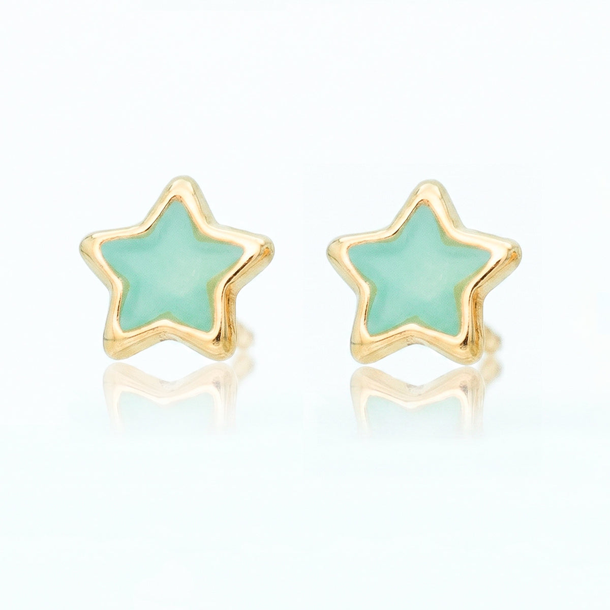 Broquel Arete Estrella con Esmalte Acqua Oro 10k con Bolita