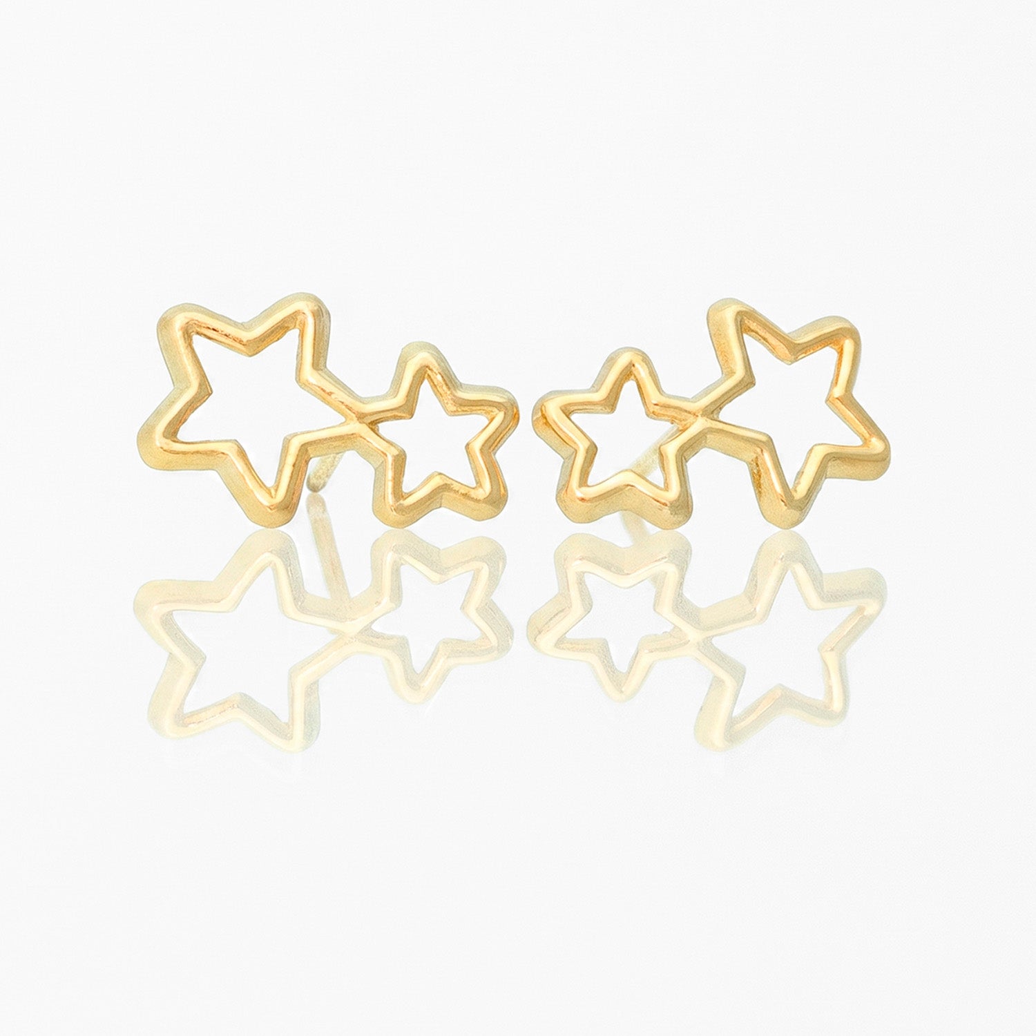 Broquel Arete Estrella Doble Silueta Lisa Oro 10k con Bolita