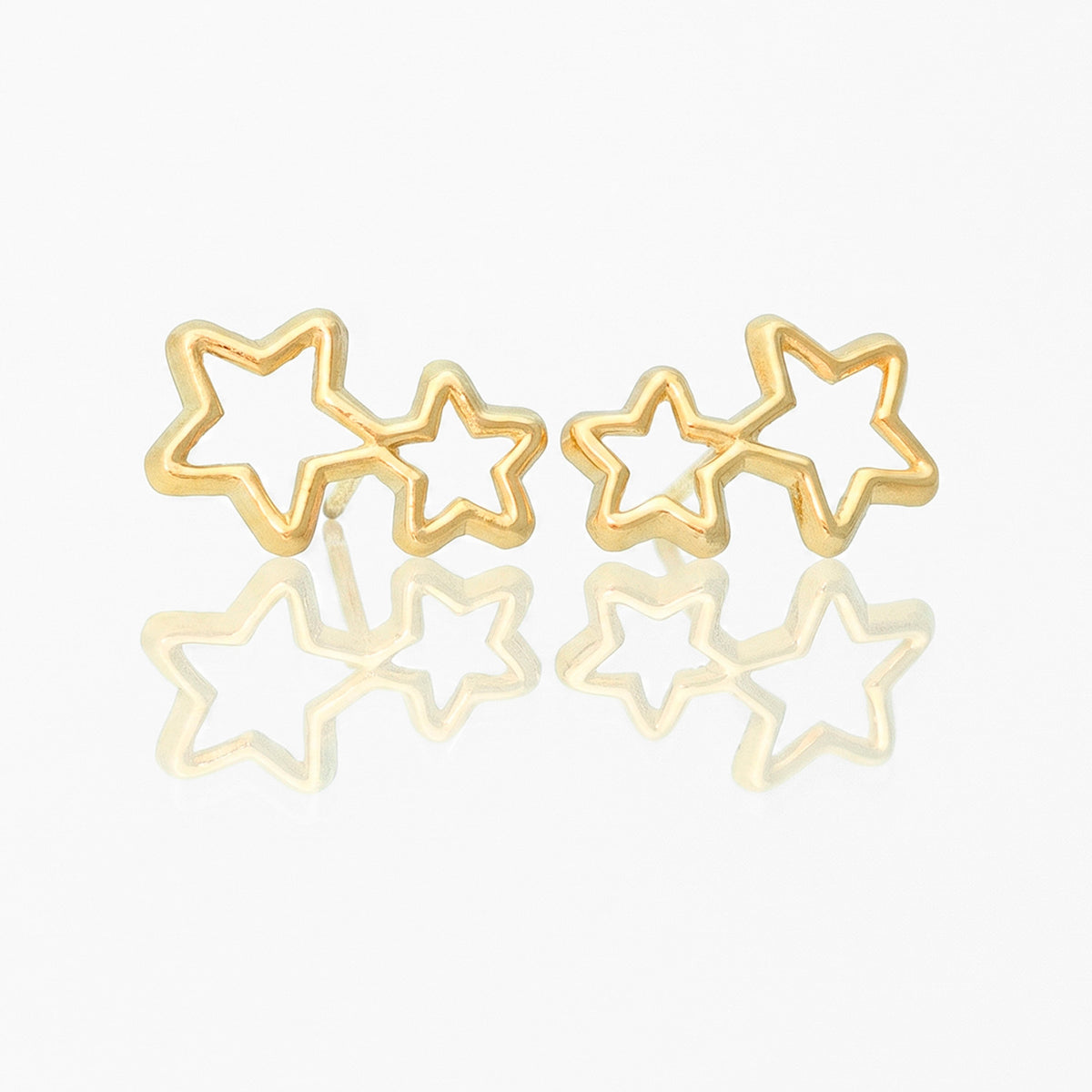 Broquel Arete Estrella Doble Silueta Lisa Oro 10k con Bolita