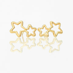 Broquel Arete Estrella Doble Silueta Lisa Oro 10k con Bolita