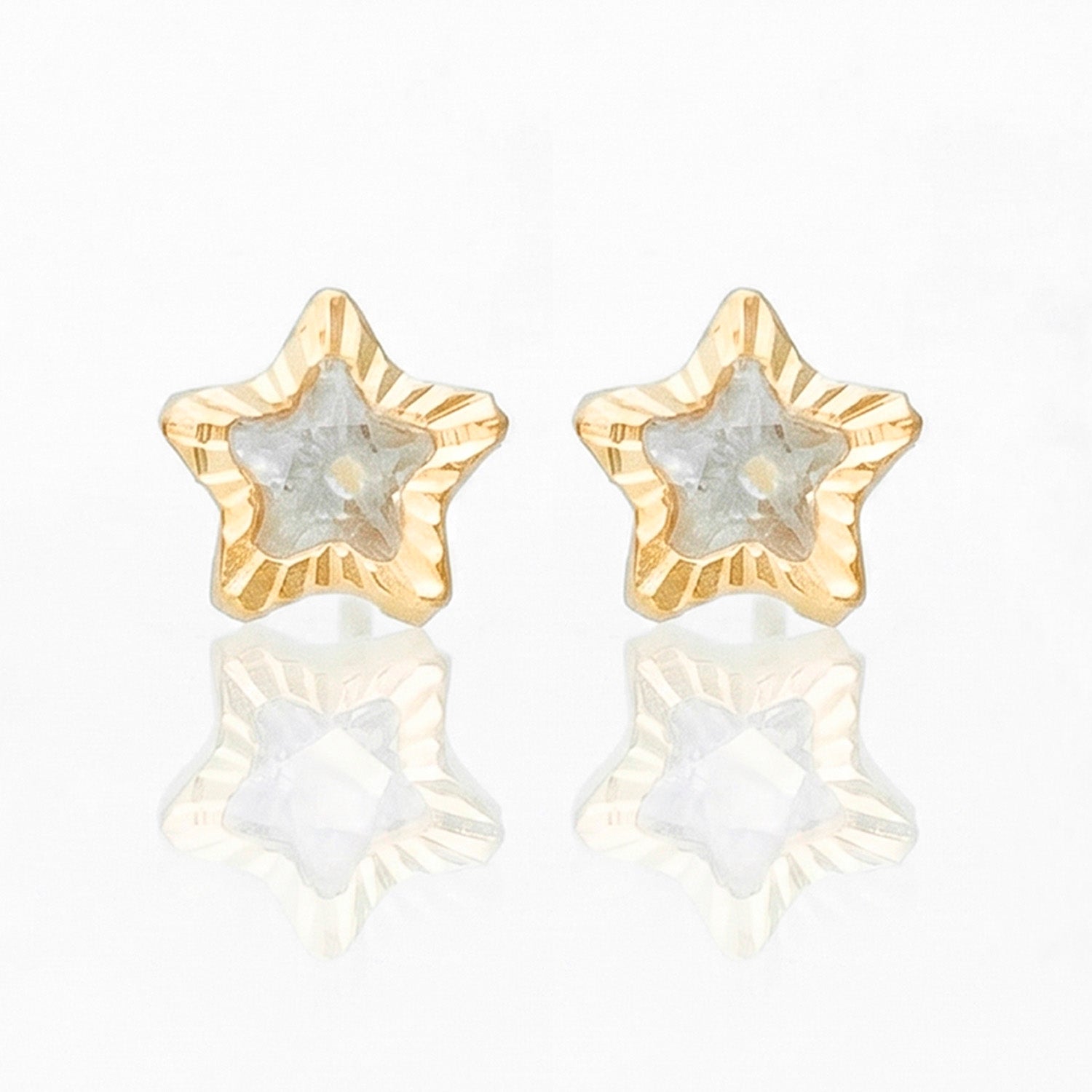 Broquel Arete Estrella Diamantada con Circonia Blanca Oro 10k con Bolita