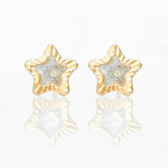 Broquel Arete Estrella Diamantada con Circonia Blanca Oro 10k con Bolita