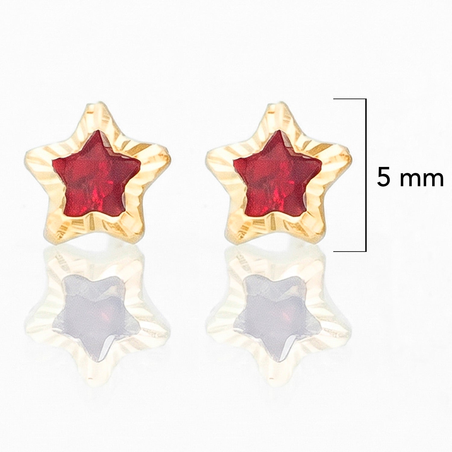 Broquel Arete Estrella Diamantada con Circonia Roja Oro 10k con Bolita