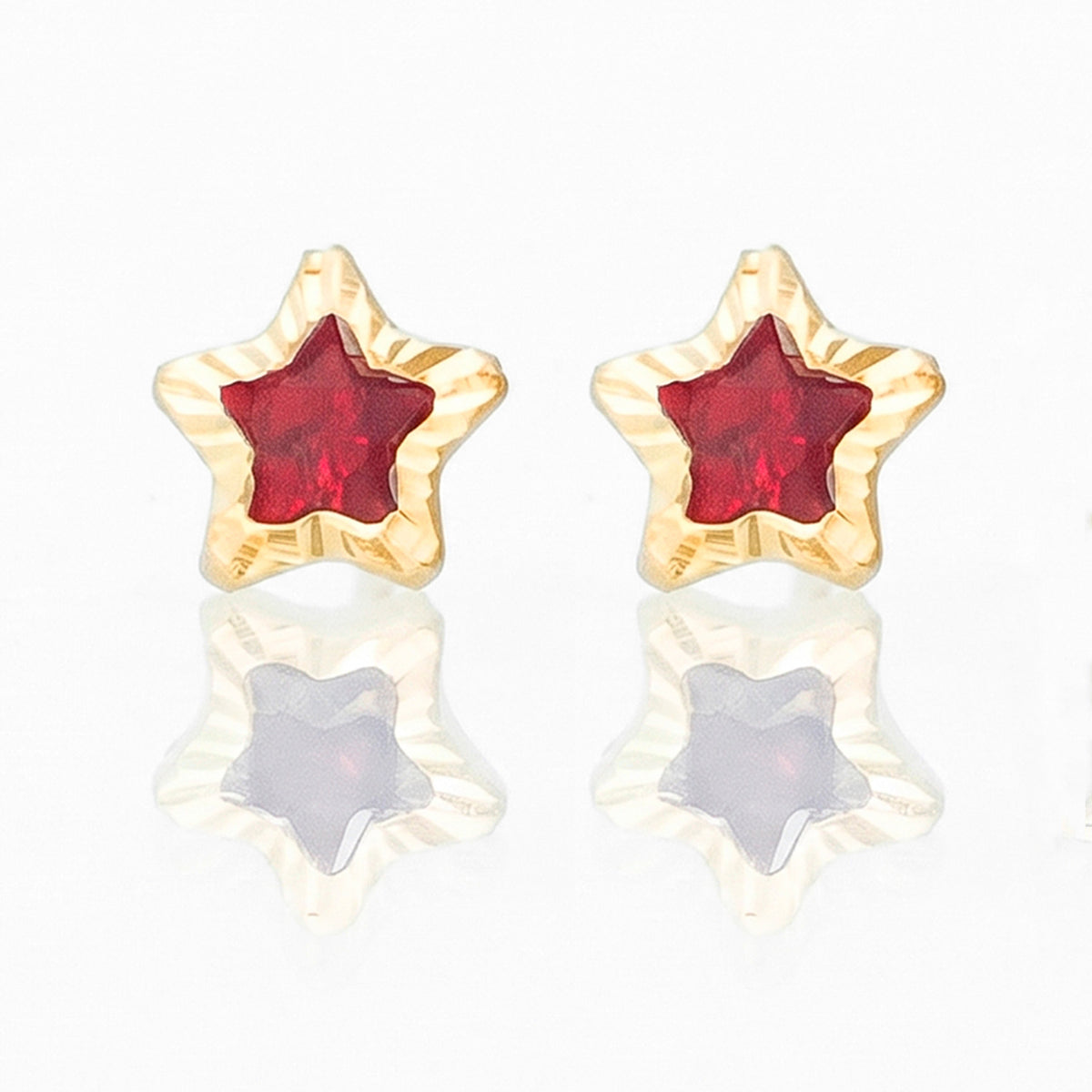 Broquel Arete Estrella Diamantada con Circonia Roja Oro 10k con Bolita