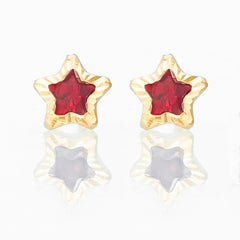 Broquel Arete Estrella Diamantada con Circonia Roja Oro 10k con Bolita