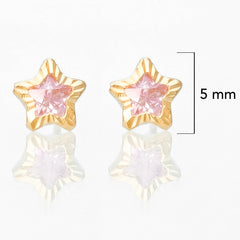Broquel Arete Estrella Diamantada con Circonia Rosa Oro 10k con Bolita