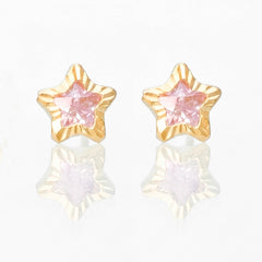 Broquel Arete Estrella Diamantada con Circonia Rosa Oro 10k con Bolita