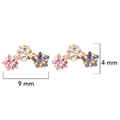 Broquel Arete 3 Estrellas con Circonias Morada, Rosa y Blanco Oro 10k con Bolita