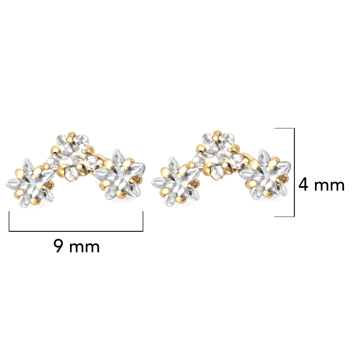 Broquel Arete 3 Estrellas con Circonias Blancas Oro 10k con Bolita