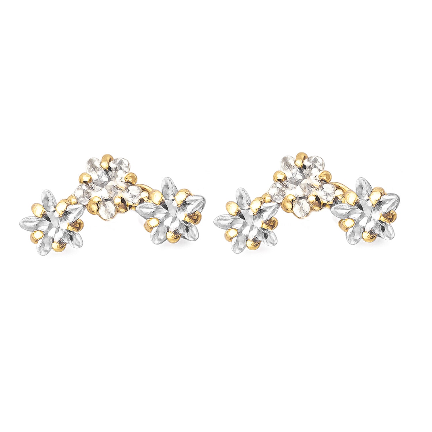 Broquel Arete 3 Estrellas con Circonias Blancas Oro 10k con Bolita