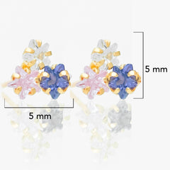 Broquel Arete 3 Estrellas en Triángulo con Circonias de Colores Oro 10k con Bolita