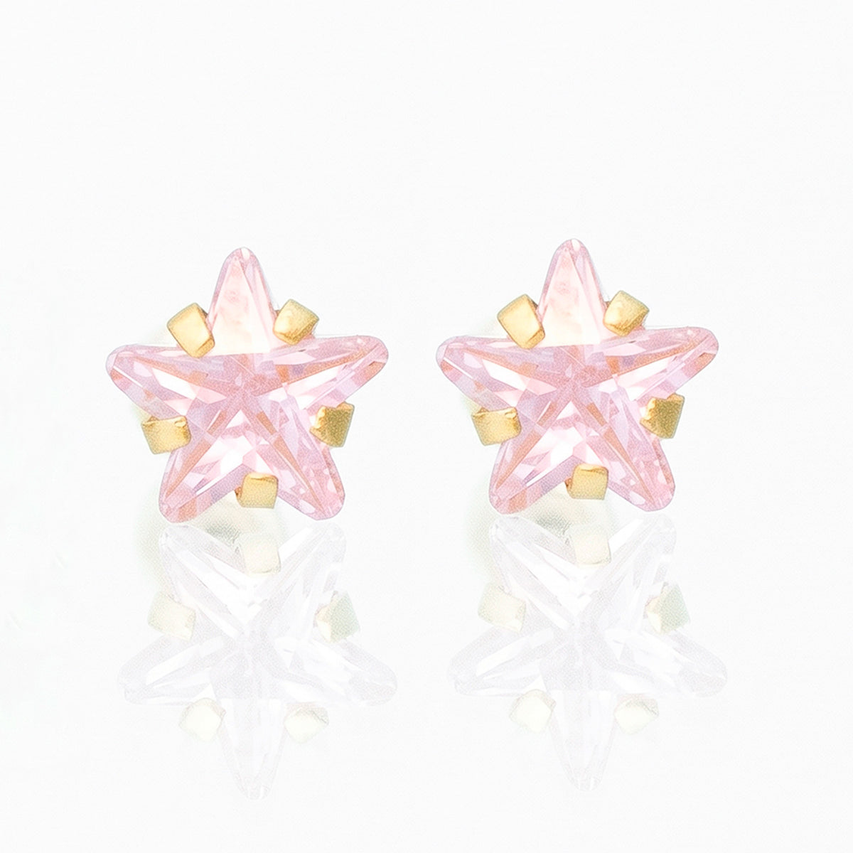 Broquel Arete Estrella Circonia Rosa 10k con Bolita