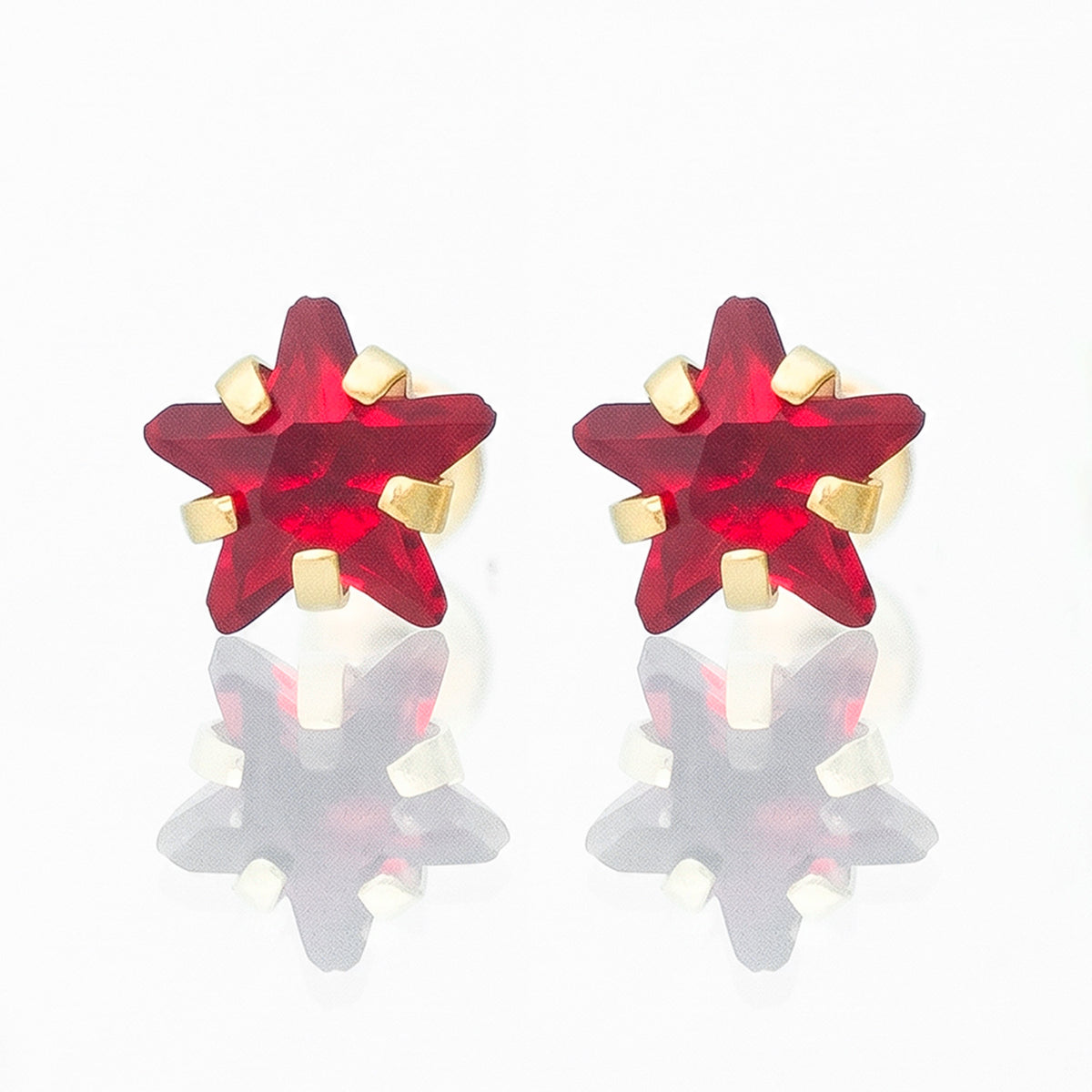 Broquel Arete Estrella Circonia Roja 10k con Bolita