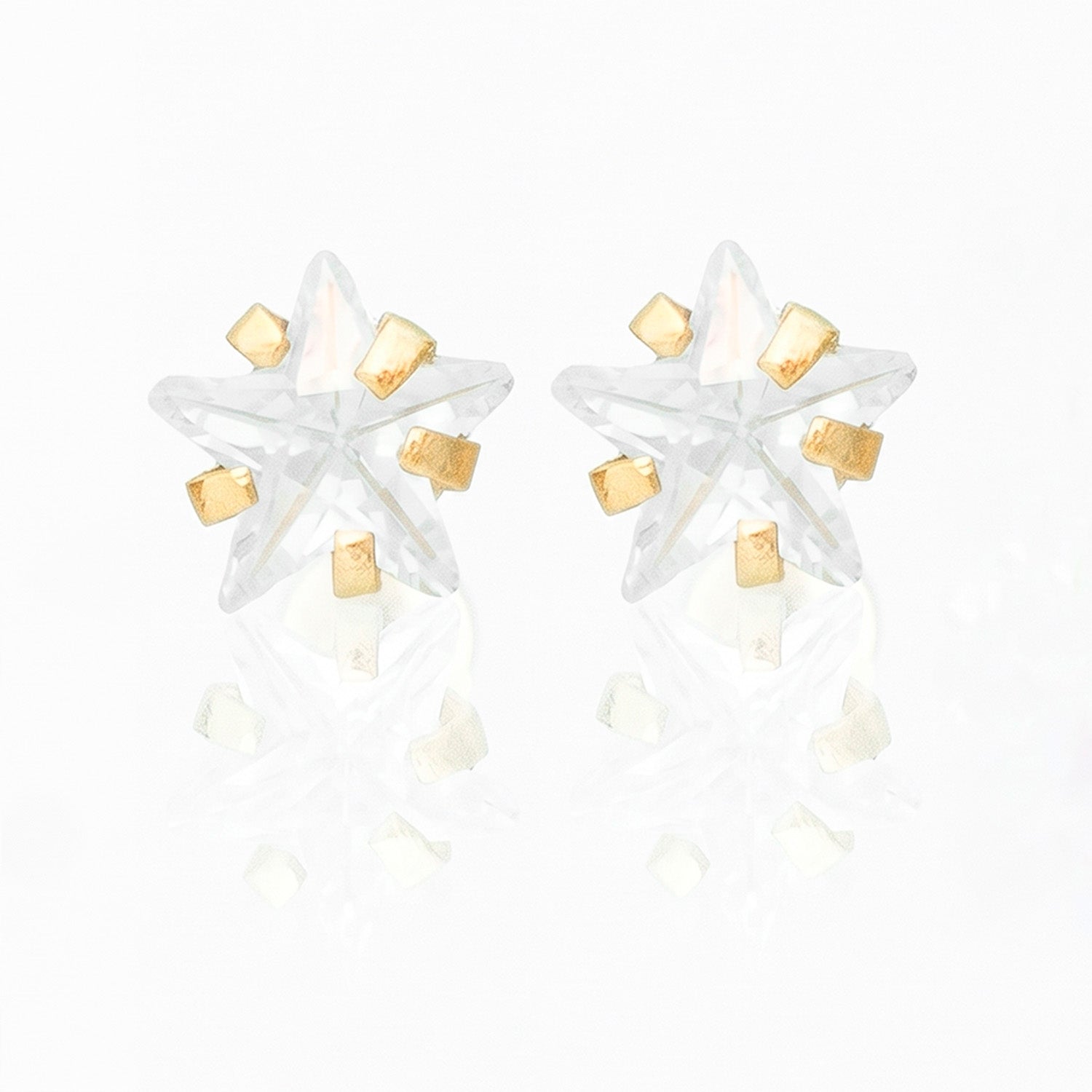 Broquel Arete Estrella Circonia Blanca 10k con Bolita