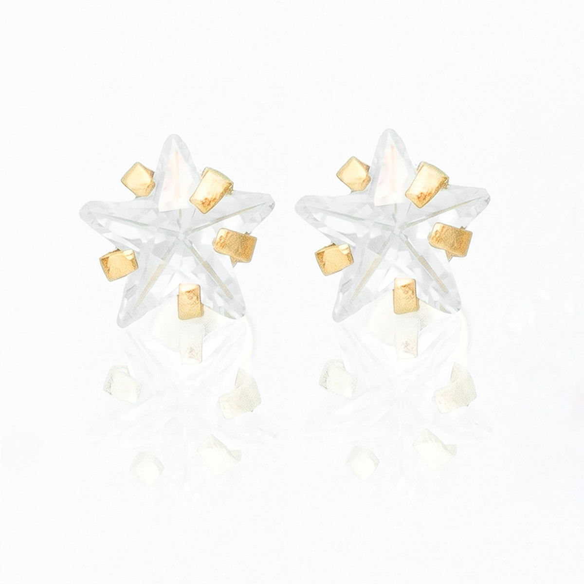 Broquel Arete Estrella Circonia Blanca 10k con Bolita